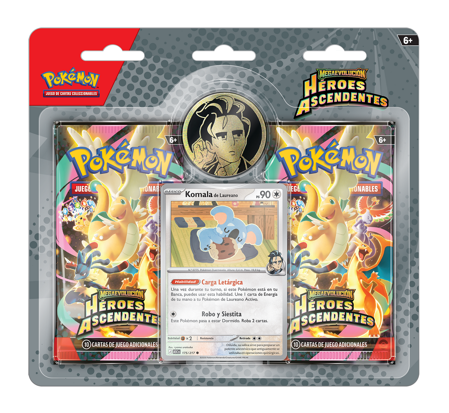 Blíster 2 Sobres y Moneda - Pokémon Megaevolución - Héroes Ascendentes - Español - El Podenco TCG