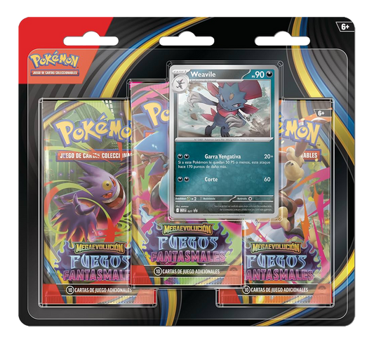 Blíster 3 Sobres - Pokémon Megaevolución - Fuegos Fantasmales- Español